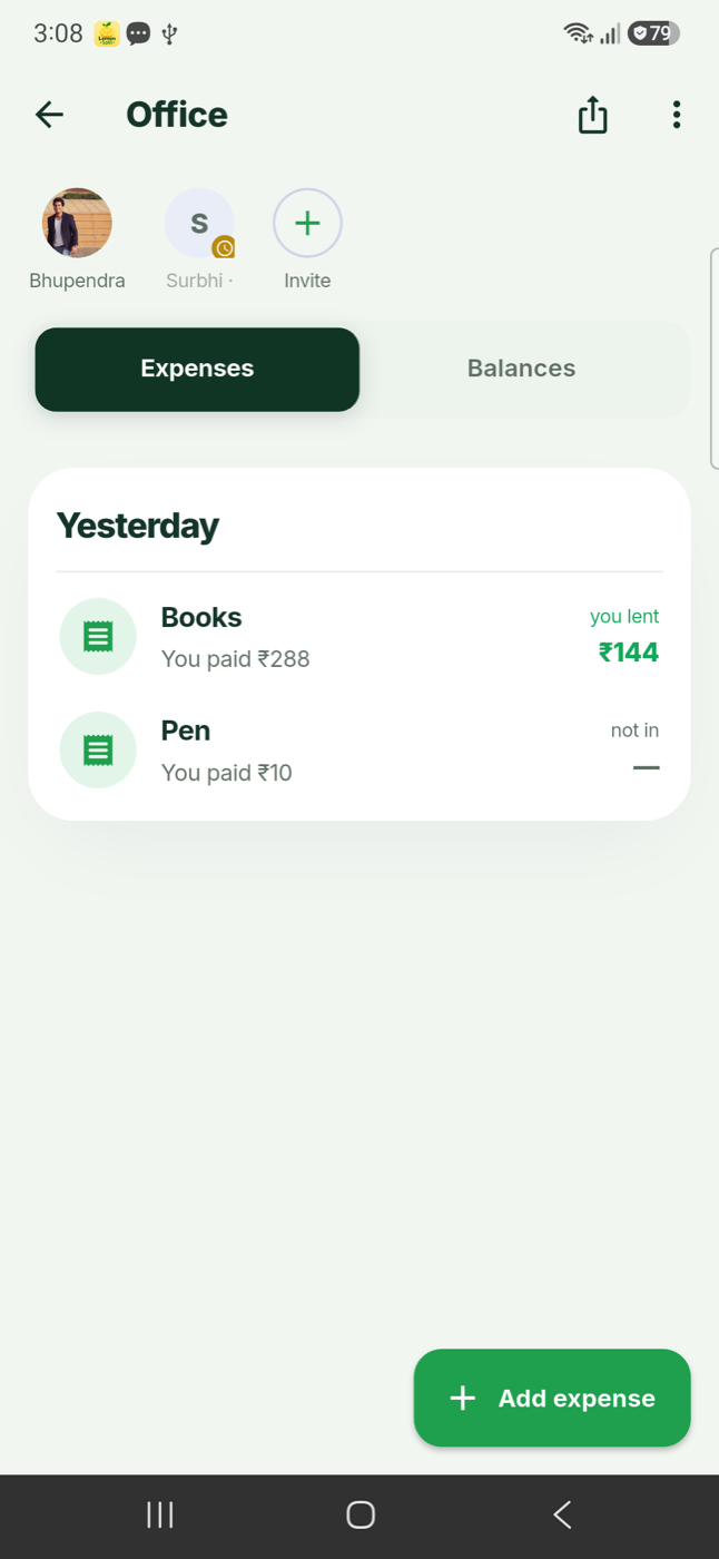 A group's expense list